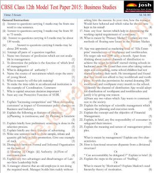 CBSE Class 12 Business Studies Model Test Paper 2015