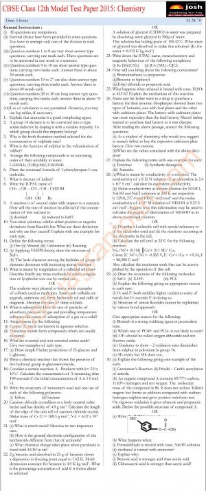 CBSE Class 12th Chemistry Model Test Paper 2015