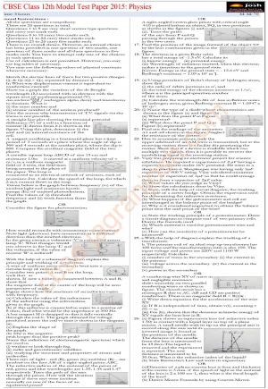 CBSE Class 12th Physics Model Test Paper 2015