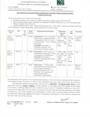 AAU Notified Walk-in Interview for 03 Various Posts 2015
