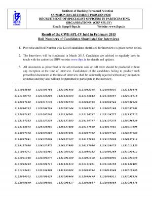 IBPS Specialist Officers Exam 2015 List of Candidates Selected for Interview