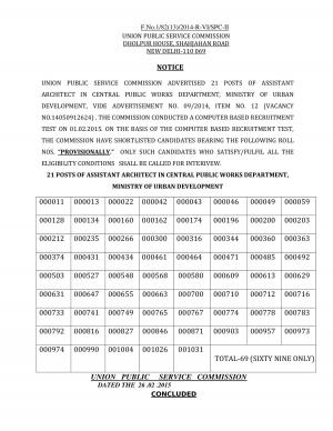 Union Public Service Commission Declared Final Result Assistant Architect Post 2015