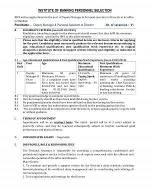 IBPS Notified Recruitment for 01 Deputy Manager and Personal Secretary Post 2015