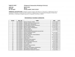 SSC Western Region Declared List of Eligible Candidates for Chargeman II Post 2015