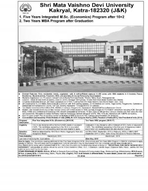 Sri Mata Vaishno Devi University JK Notified Admission for MSc and MBA Programme 2015