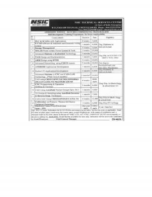 NSIC Chennai Notified Admission to Skill Development Training Programmes 2015