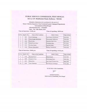 WBPSC Issued Interview Schedule for Motor Vehicle Inspector Post 2015 