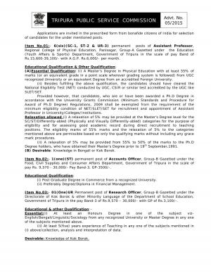 Tripura Public service commission recruitment post of Assistant Professor 