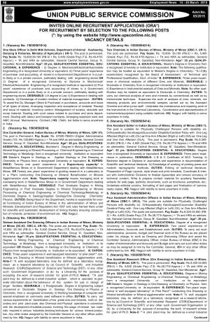 Union Public Service Commission Notified Recruitment for 26 Various Posts 2015