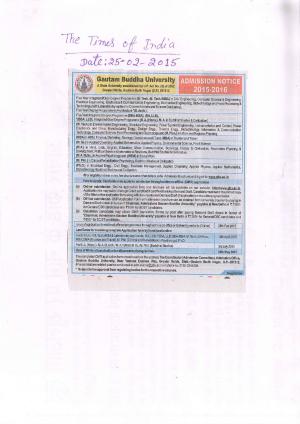 Gautam Buddha University Notified Admission for Various Courses 2015 16