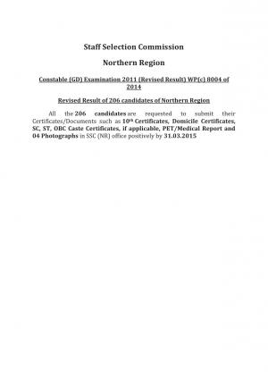 SSCNR Issued Document Verification Schedule for Constable GD Examination 2011