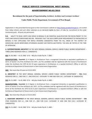 WBPSC Notified Recruitment for 23 Superintending Architect, Architect & Asst. Architect Posts 2015