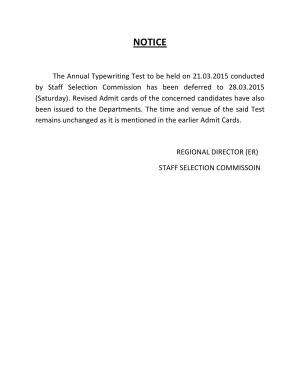 SSCER Annual Typewriting Test 2015: Revised Admit Card