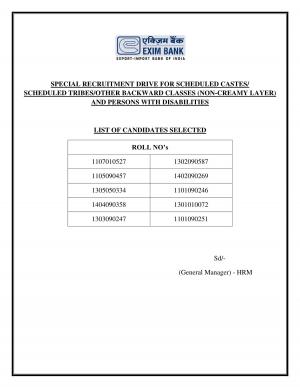 Exim Bank Final Result for the Special Recruitment Drive 2015