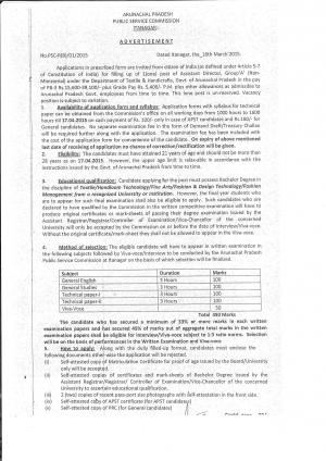 Arunachal Pradesh PSC Notified Recruitment for Assistant Director Post 2015