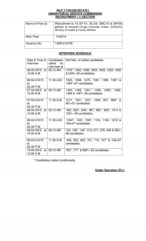 UPSC Announced Interview Schedule for Various Posts 2015