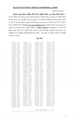 Rajasthan PSC Ajmer School Lecturer Competitive Exam 2013 Result III Physics