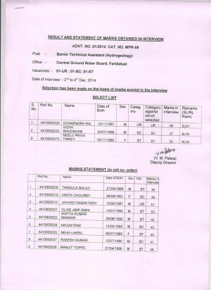 SSCMPR Declared Result for Sr. Technical Asst and Junior Chemist Post 2014 (1)