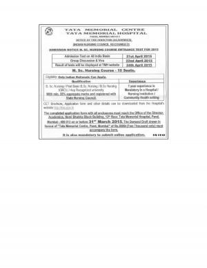 TMC Mumbai Notified Admission to MSc Nursing Course 2015