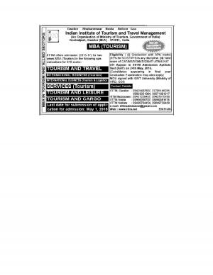 IITTM Notified Admission to MBA (Tourism) Course 2015-17