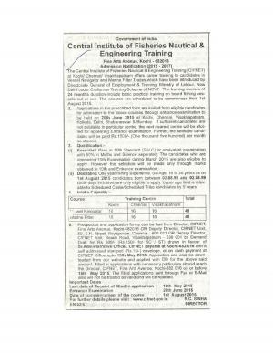 CIFNET Notified Admission for Vessel Navigator and Marine Fitter Course 2015