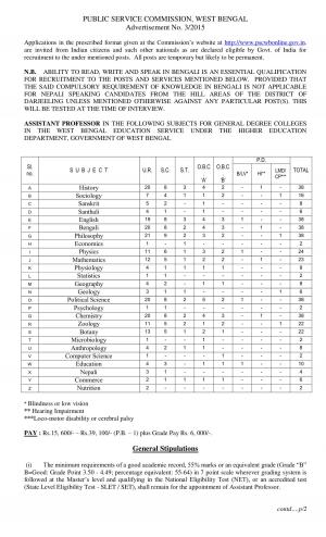 West Bengal PSC Notified Recruitment for 411 Assistant Professor Posts 2015