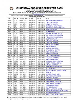 CGGB Announced Interview Schedule for Officer Scale – I Posts 2015