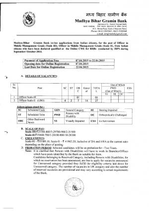 MBGB Notified Recruitment to 28 Officer (Scale-III & II) Posts 2015