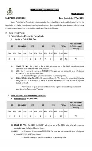 Assam PSC Notified Recruitment for 89 Various Posts 2015