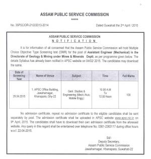 Assam PSC Detailed Notification