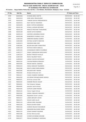 MPSC Police Sub-Inspector (Main) Examination 2014: PT Schedule for Medical Extension