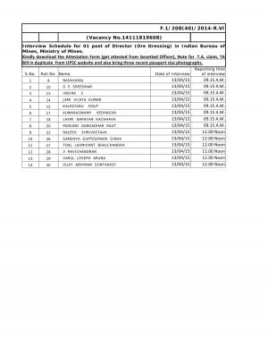 UPSC Issued Interview Schedule for Director (Ore Dressing) Post 2015