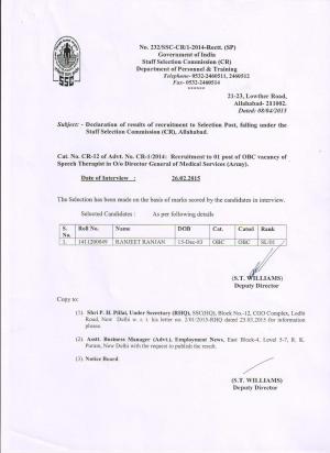 SSC Central Region Declared Interview Result for Speech Therapist Post 2015