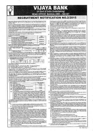 Vijaya Bank Notified Recruitment to 27 Probationary Manager CA Posts 2015