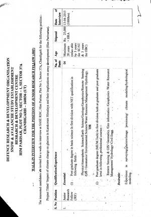 DRDO Notified Recruitment to 04 JRF Posts 2015