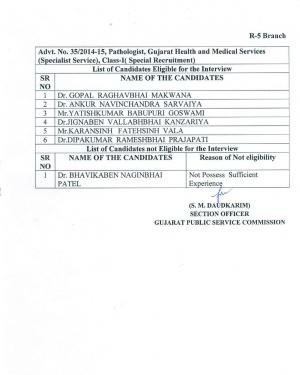 Gujarat PSC Issued Interview List for Pathologist Post 2015