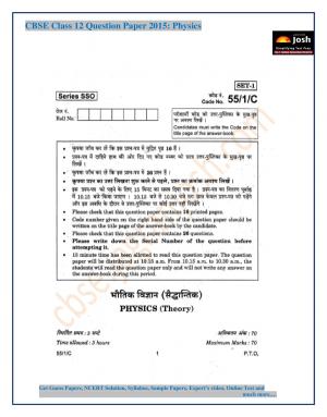 CBSE Class 12 Physics Question Paper 2015