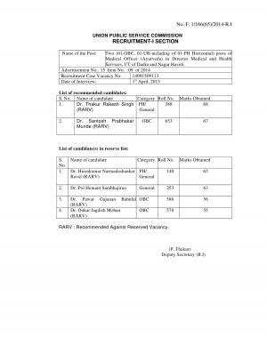 UPSC Declared Interview Result for Medical Officer Ayurveda Posts 2015
