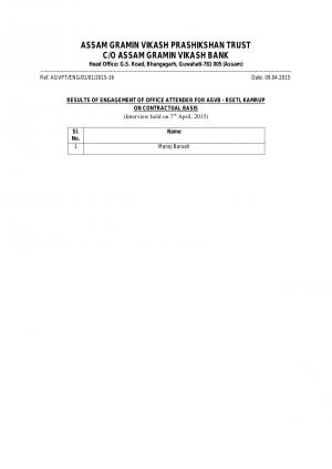 AGVB, Assam Declared Final Result for Office Attender Post 2015