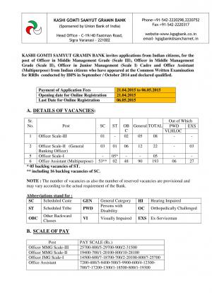 KGSBG Notified Recruitment for 228 Officer Scales I II III and Office Assistant Posts 2015