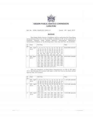 SPSC Issued Classroom Demonstration Schedule for Graduate Teacher Posts 2015