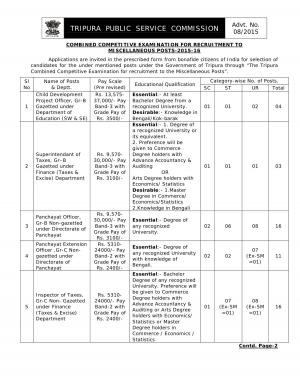 TPSC Notified Recruitment to 50 Various Posts 2015