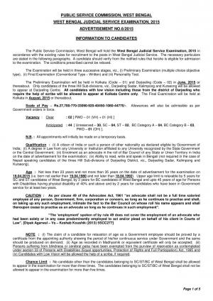 West Bengal Judicial Service Examination 2015 Notification
