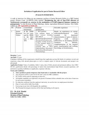 IARI Notified Recruitment to SRF Post 2015