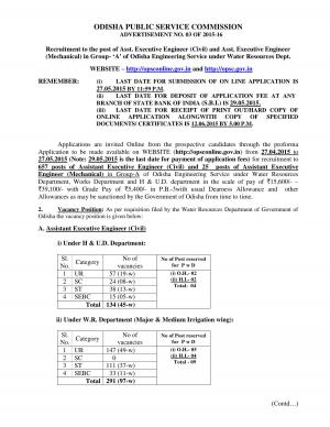 OPSC Notified Recruitment to 682 Asst Executive Engineer Civil and Mechanical Posts 2015