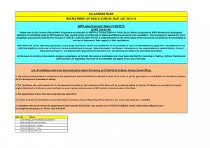 Allahabad Bank Issued Candidate List for Recruitment to SWO-A (CWE-III) Post 2015