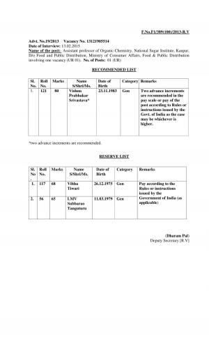 National Sugar Institute Kanpur Declared Result for Assistant Professor Post 2015
