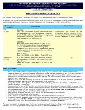 C MET Notified Recruitment for 03 Project Staff and SRF Post 2015