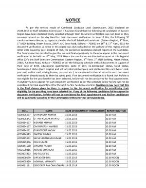 SSCER CGL Examination 2013: Revised Document Verification Schedule