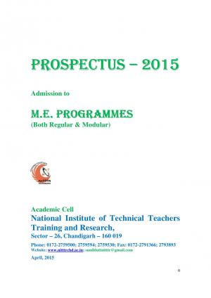 NITTTR Chandigarh Notified Admission in ME (Modular and Regular) Programme 2015-16